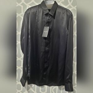 Saint Laurent Mens Silk Button Down Shirt Black Sz 39